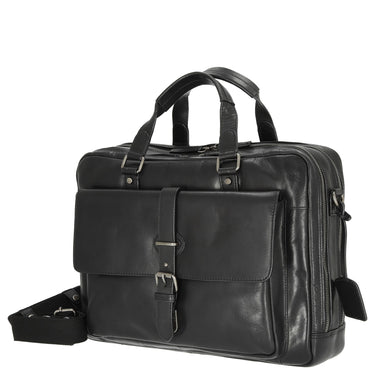 Leonhard Heyden Roma - Cartella 2 scomparti con tasca frontale in pelle 15" 41 cm (nero)