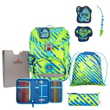 DerDieDas ErgoFlex Superflash Exklusiv Neon - Schulranzen Set 5tlg. 800g (Monster) - Markenkoffer