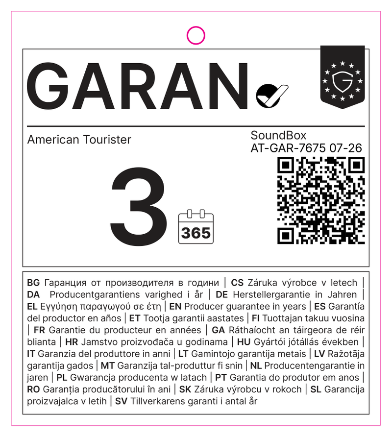 EU GARAN label: producer guarantee of durability in years: 3 – American Tourister