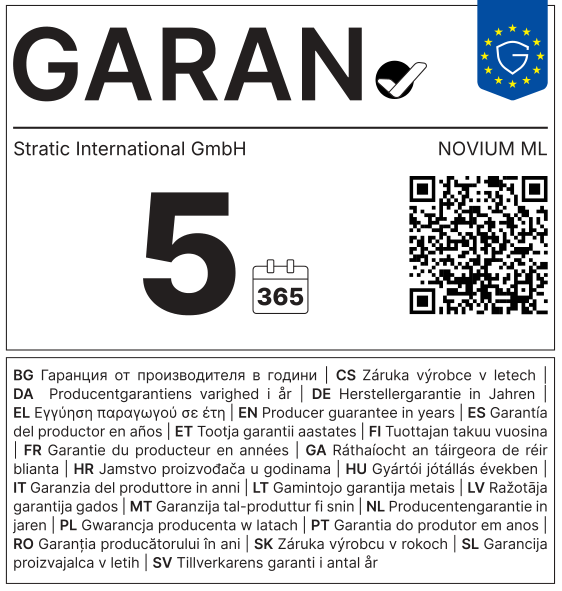 EU GARAN label: producer guarantee of durability in years: 5 – Stratic