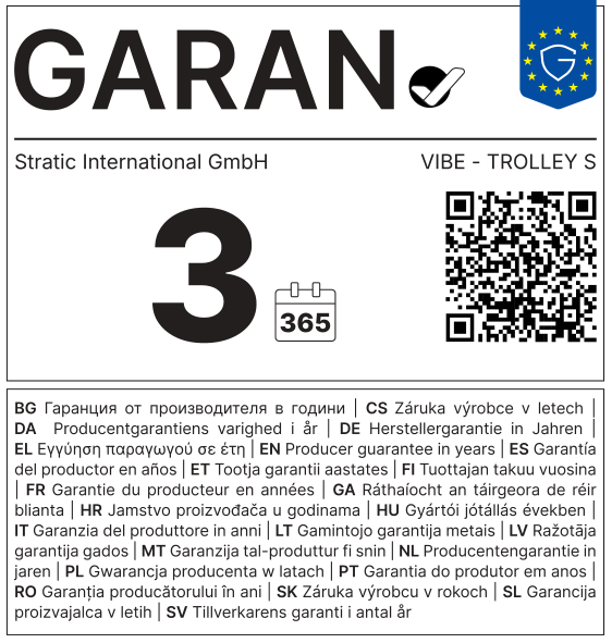 Etichetta GARAN UE: garanzia del produttore in anni: 3 – Stratic