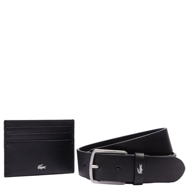 Lacoste Accessoire Geschenkset - Kreditkartenetui 6cc und Gürtel Leder (black, 105 cm) - Markenkoffer