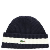 Lacoste Unisex Beanie - Mütze aus gerippter Wolle (navy blue/flour) - Markenkoffer