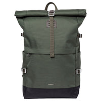 Sandqvist Icon Rolltop - Rucksack L 16" 65 cm erw. (dawn Green with dark brown leather)